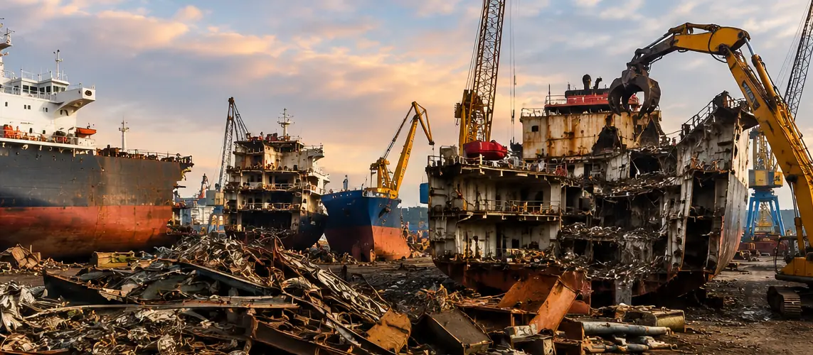 Ships being dismantled at a recycling yard