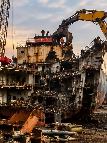 Ship being dismantled at a recycling yard